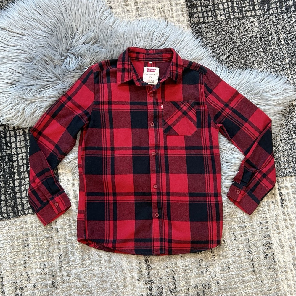 Levi's Boys‎ Plaid Cotton Twill Flannel Shirt Size 14/16